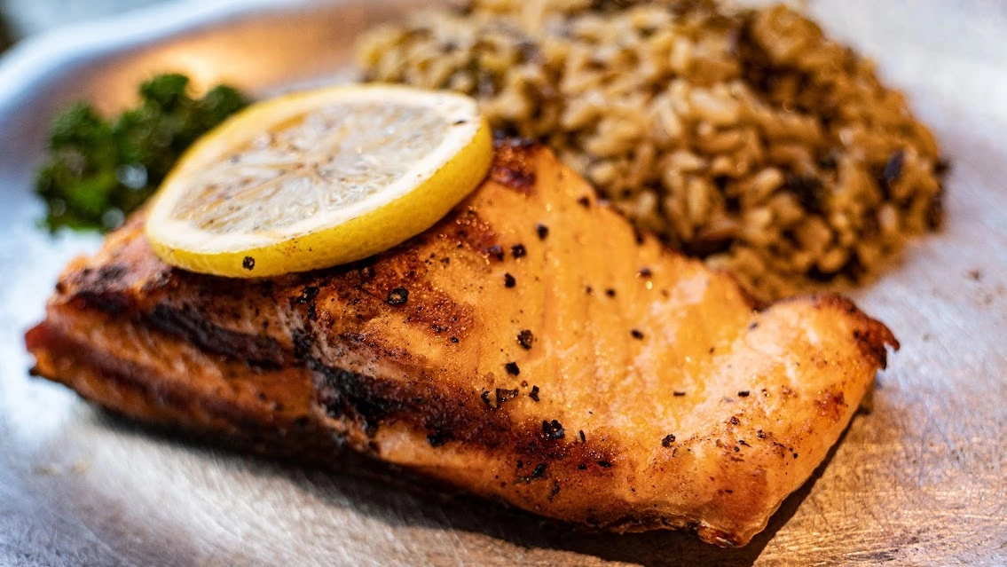 grilled salmon and wild rice