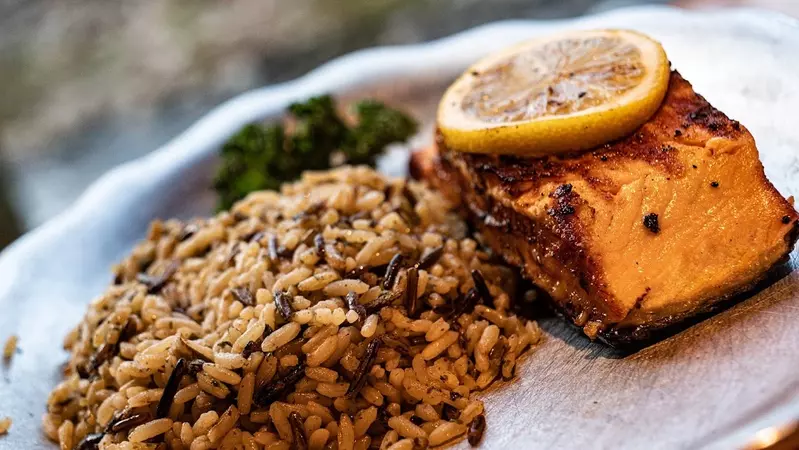 grilled salmon and wild rice