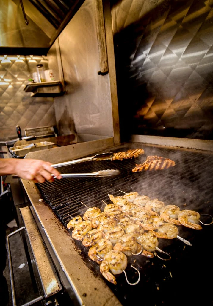 shrimp and chicken on grill