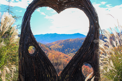 fall view through heart twigloo at Anakeesta