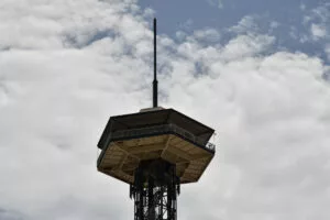 Gatlinburg Space Needle against cloudy sky