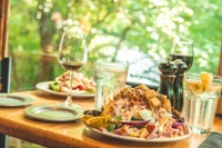 Salad and wine