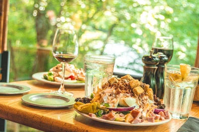salad and wine at peddler